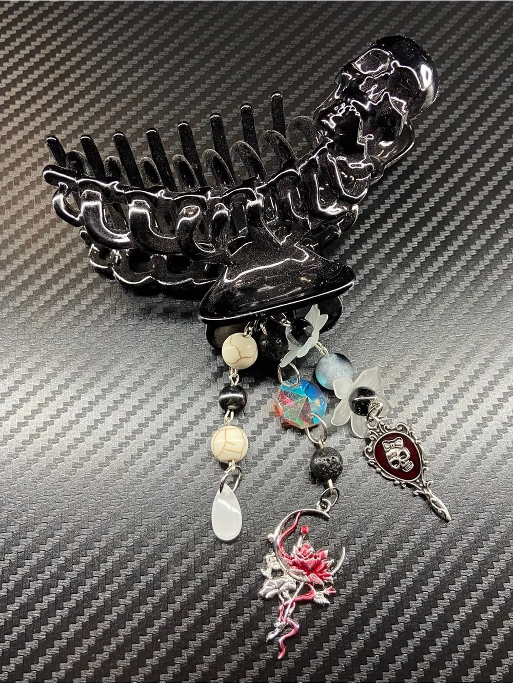 Black Hair Claw Clip with Multicolor Charms